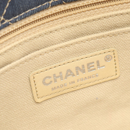 マトラッセ Wチェーンショルダーバッグ デニム インディゴブルー シルバー金具 シャネル バッグ CHANEL