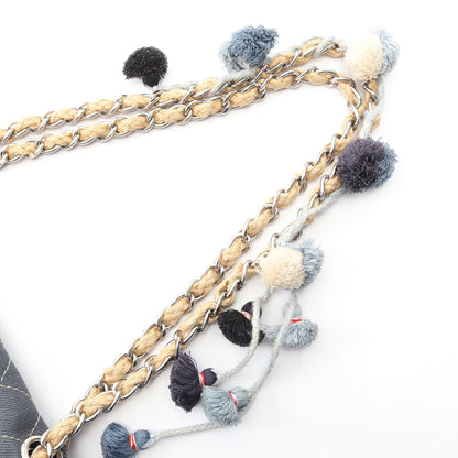 マトラッセ Wチェーンショルダーバッグ デニム インディゴブルー シルバー金具 シャネル バッグ CHANEL