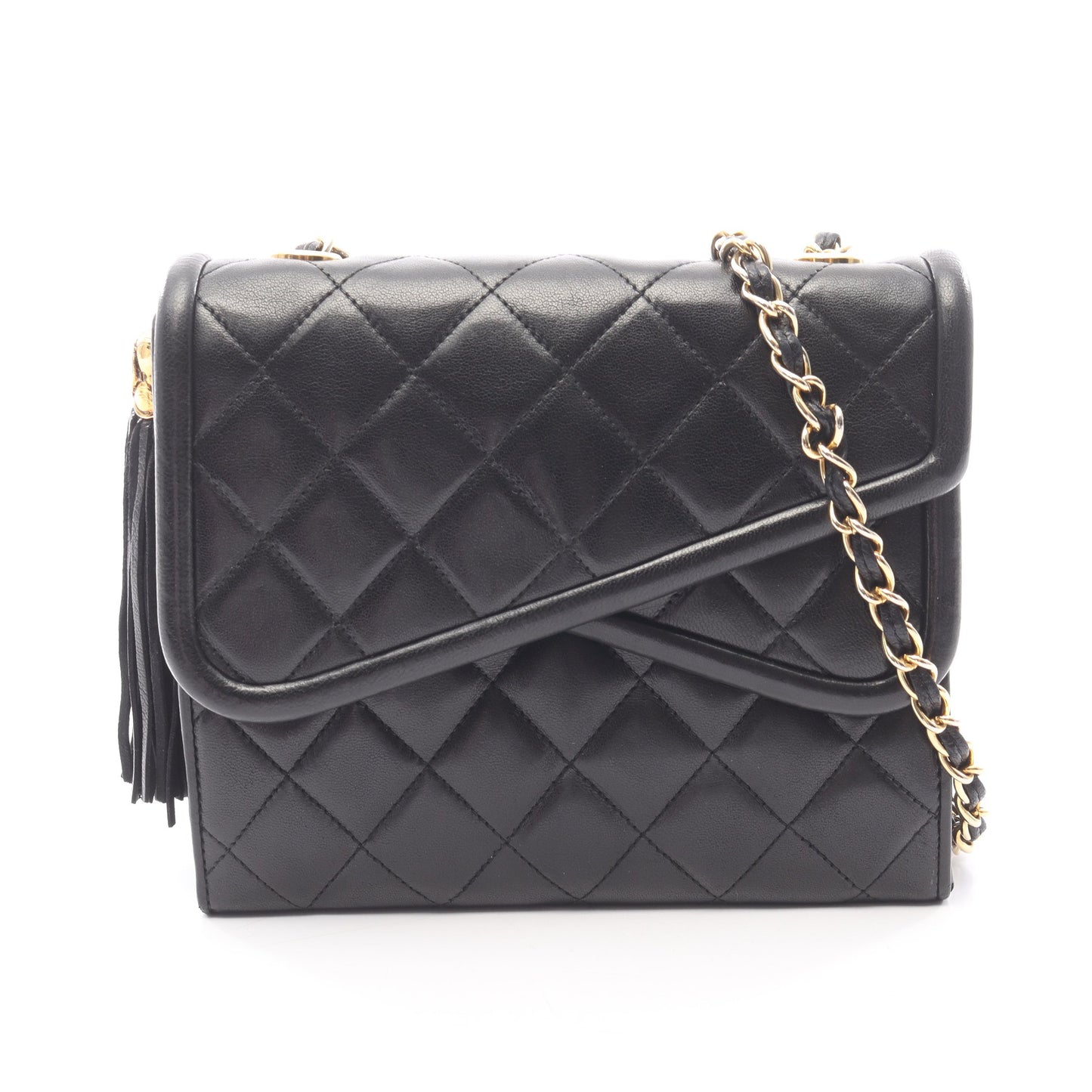 マトラッセ フリンジ チェーンショルダーバッグ ラムスキン ブラック ゴールド金具 シャネル バッグ CHANEL
