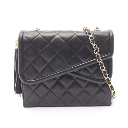 マトラッセ フリンジ チェーンショルダーバッグ ラムスキン ブラック ゴールド金具 シャネル バッグ CHANEL