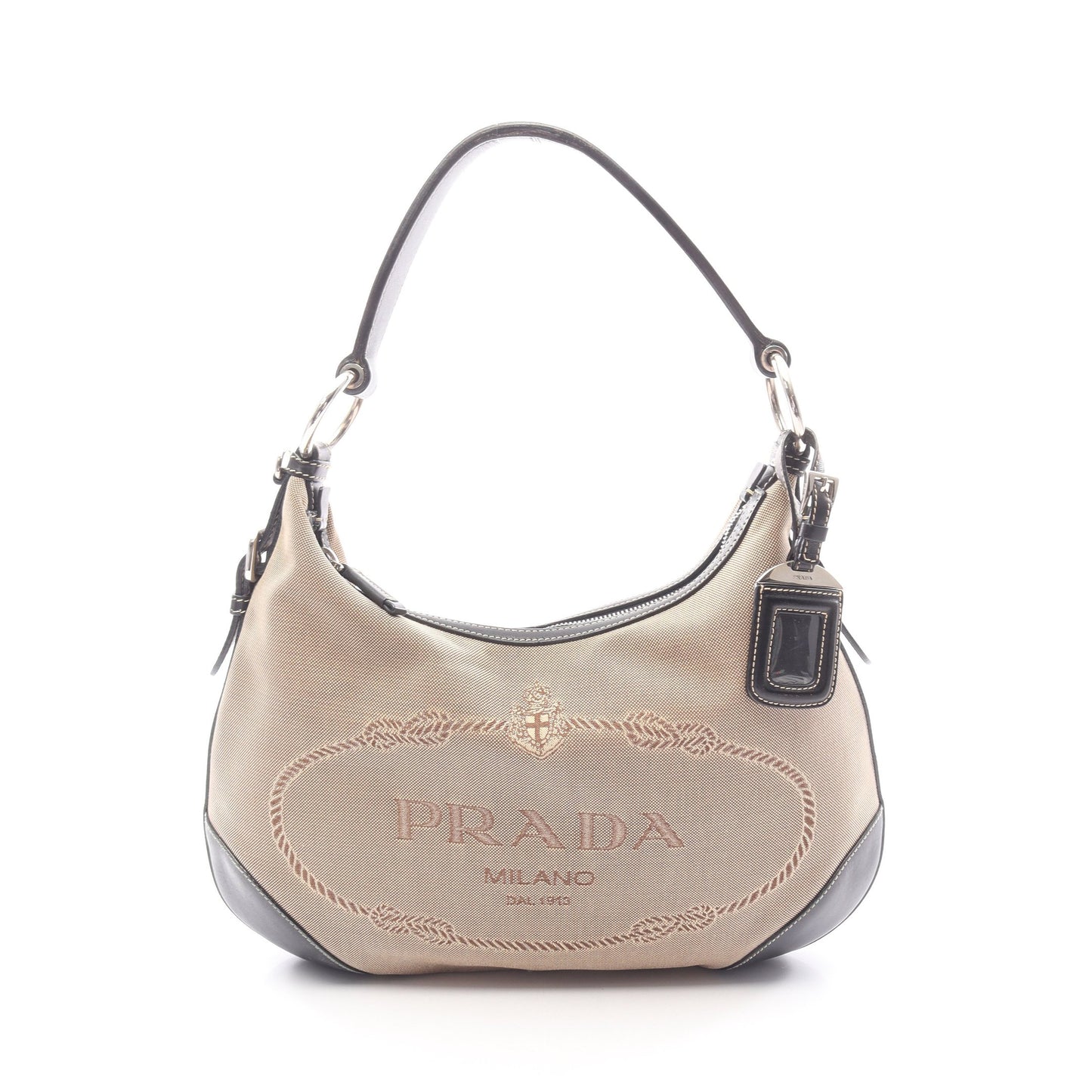 LOGO JACQUARD ロゴジャガード ワンショルダーバッグ キャンバス レザー ベージュ ブラック プラダ バッグ PRADA