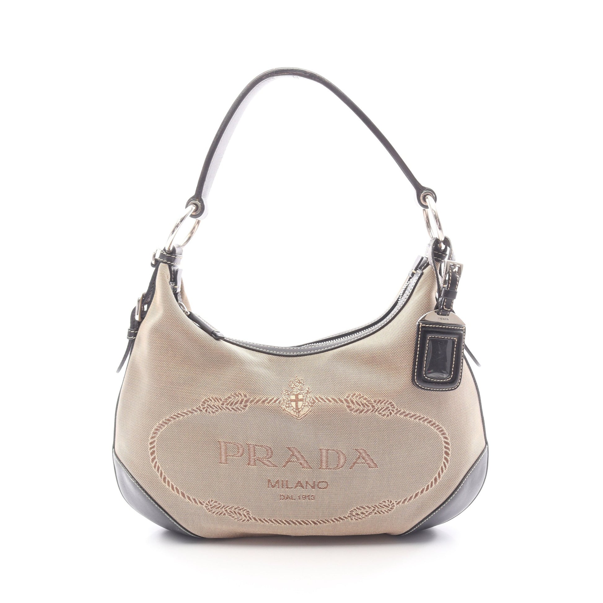 LOGO JACQUARD ロゴジャガード ワンショルダーバッグ キャンバス レザー ベージュ ブラック プラダ バッグ PRADA