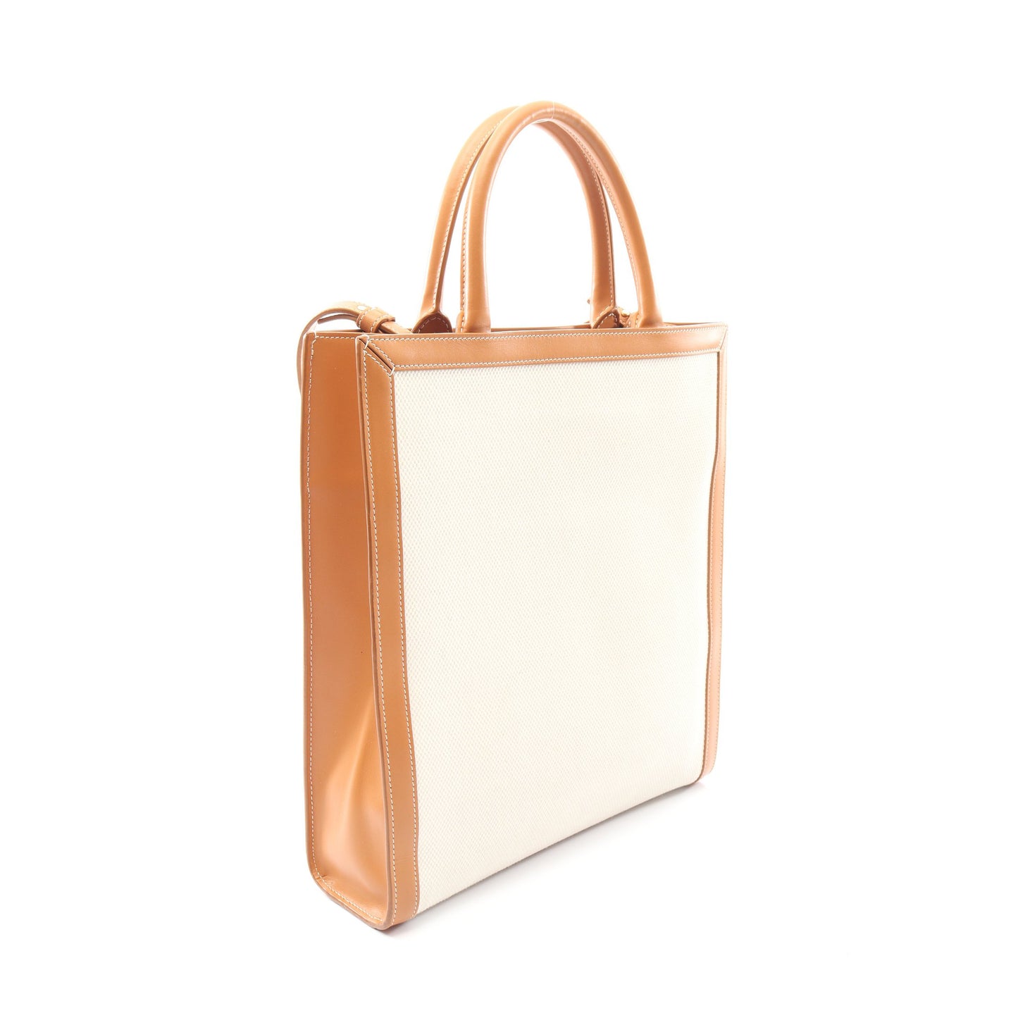 スモール バーティカル カバ 2WAY ハンドバッグ トートバッグ キャンバス レザー オフホワイト ライトブラウン セリーヌ バッグ CELINE