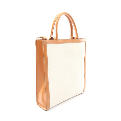 スモール バーティカル カバ 2WAY ハンドバッグ トートバッグ キャンバス レザー オフホワイト ライトブラウン セリーヌ バッグ CELINE