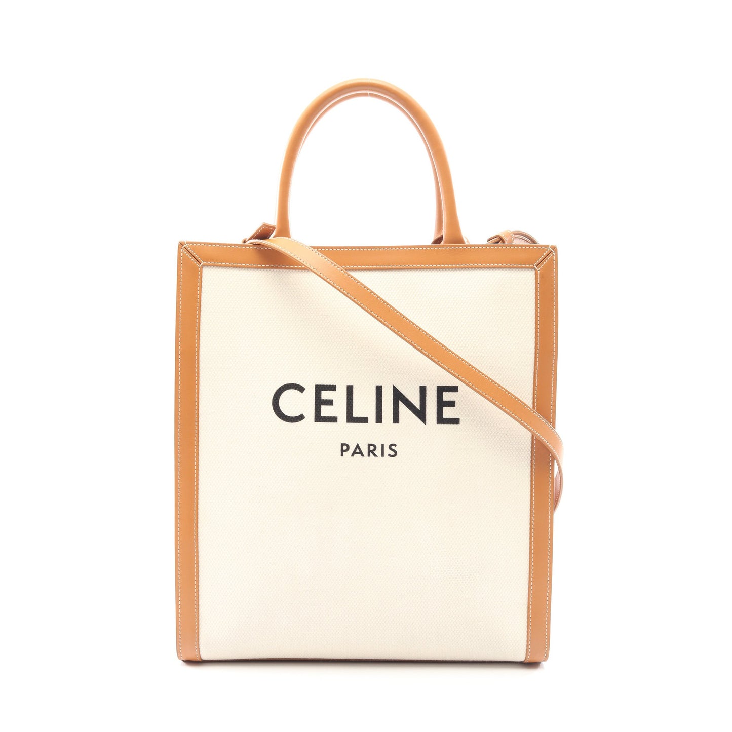 スモール バーティカル カバ 2WAY ハンドバッグ トートバッグ キャンバス レザー オフホワイト ライトブラウン セリーヌ バッグ CELINE