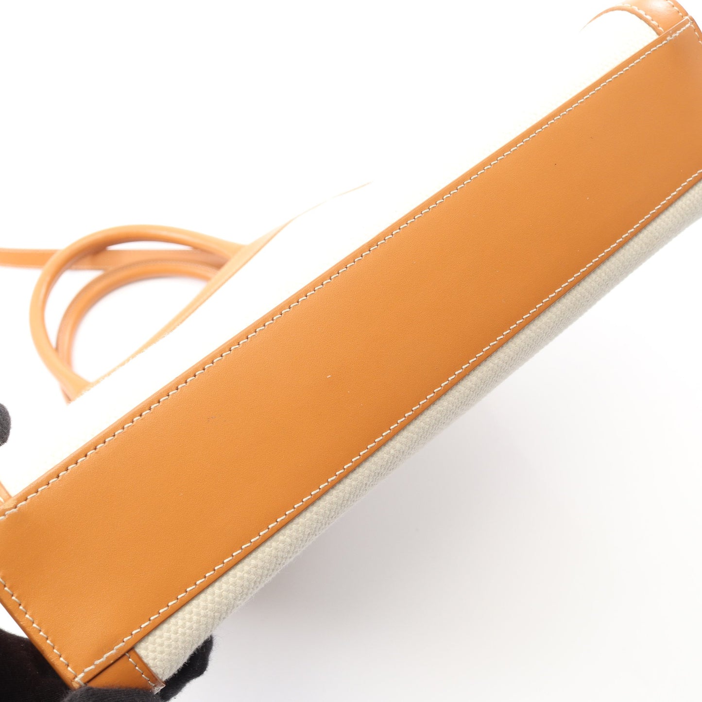 スモール バーティカル カバ 2WAY ハンドバッグ トートバッグ キャンバス レザー オフホワイト ライトブラウン セリーヌ バッグ CELINE