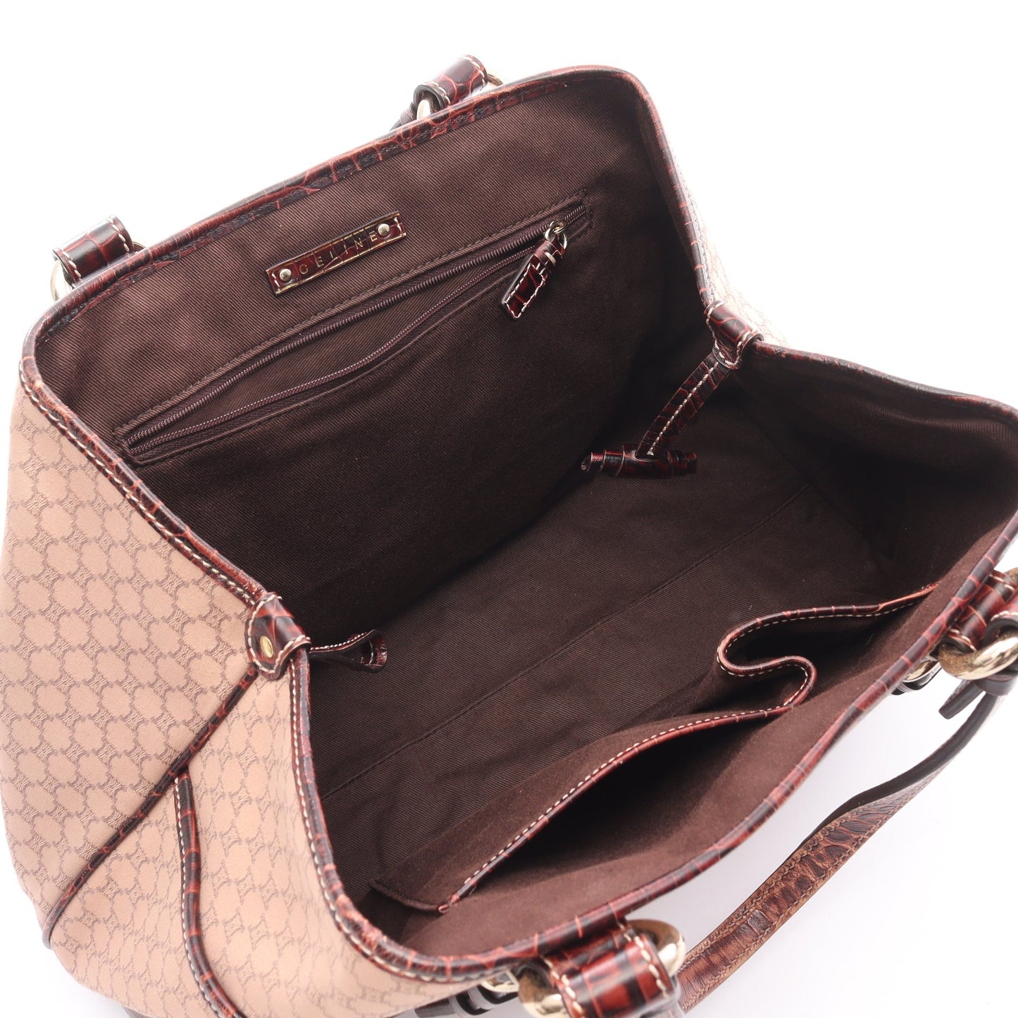 マカダム ハンドバッグ キャンバス レザー ピンクベージュ ダークブラウン セリーヌ バッグ CELINE