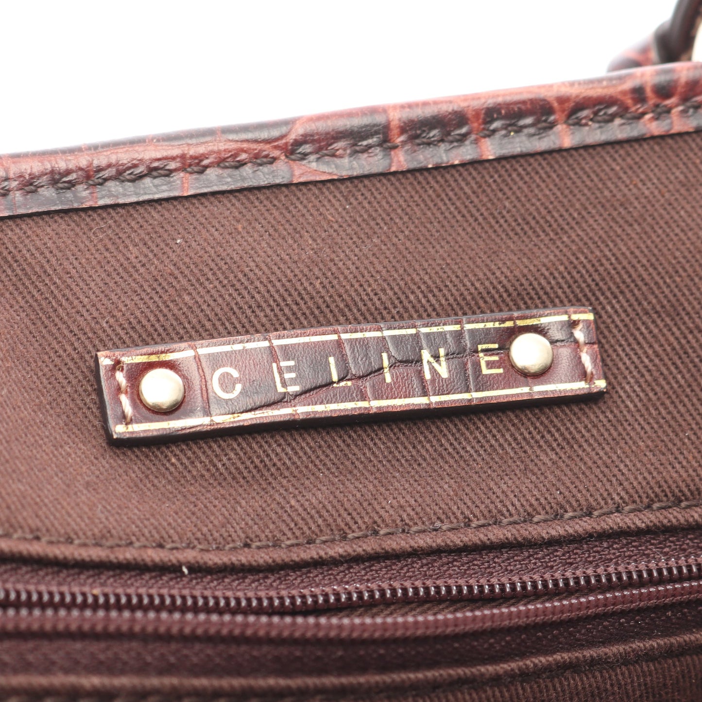 マカダム ハンドバッグ キャンバス レザー ピンクベージュ ダークブラウン セリーヌ バッグ CELINE