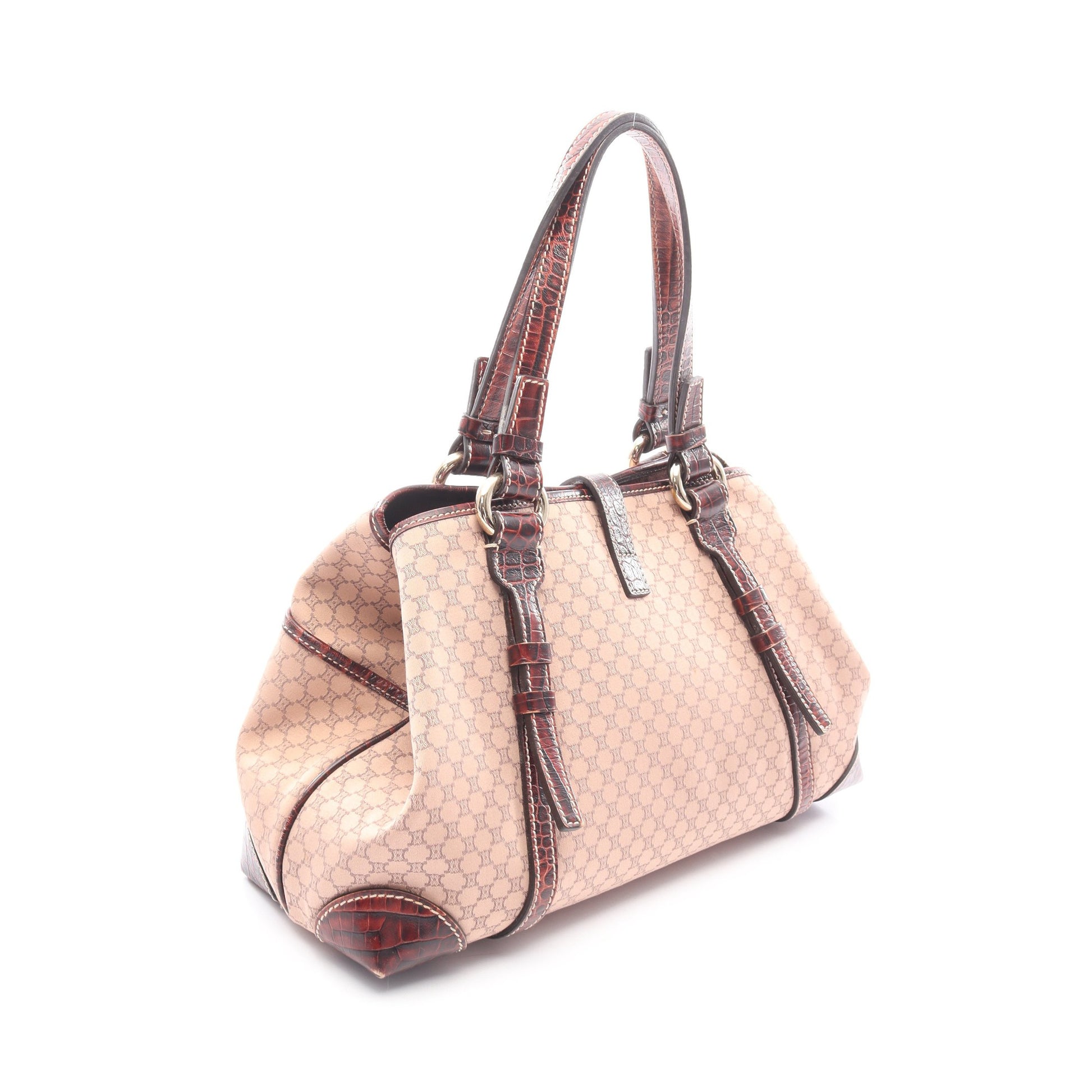 マカダム ハンドバッグ キャンバス レザー ピンクベージュ ダークブラウン セリーヌ バッグ CELINE