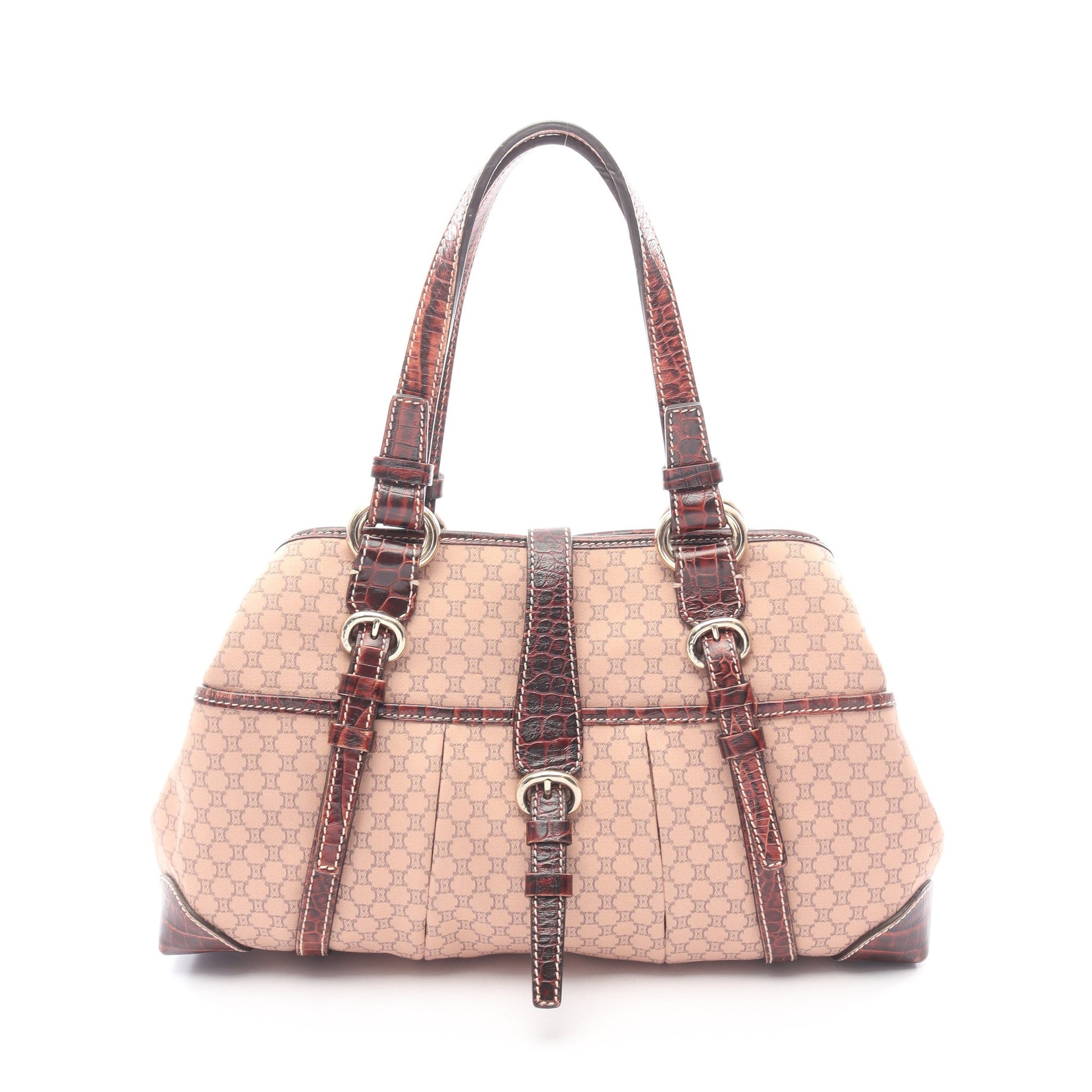 マカダム ハンドバッグ キャンバス レザー ピンクベージュ ダークブラウン セリーヌ バッグ CELINE