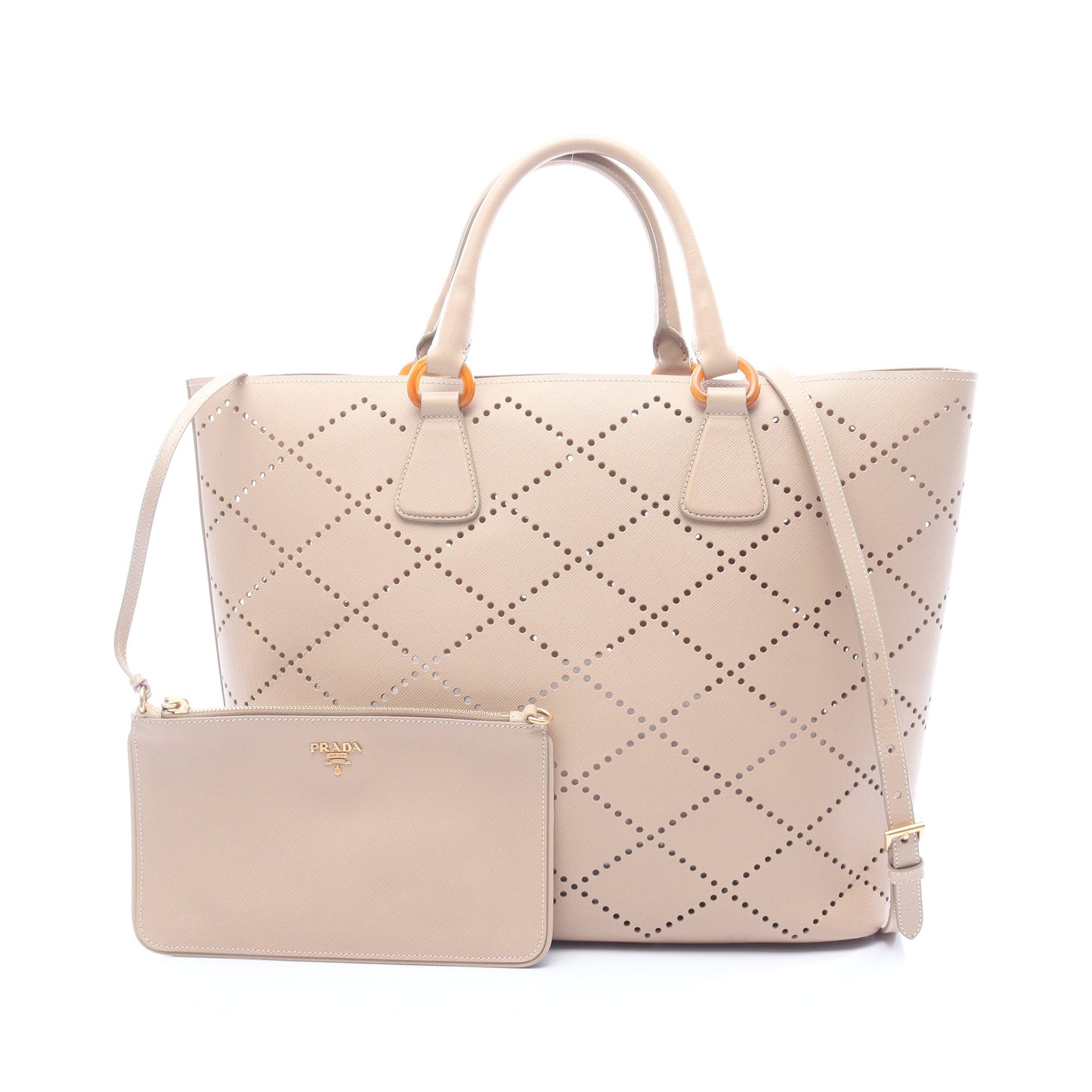 パンチング 2WAY ハンドバッグ トートバッグ レザー ベージュ プラダ バッグ PRADA