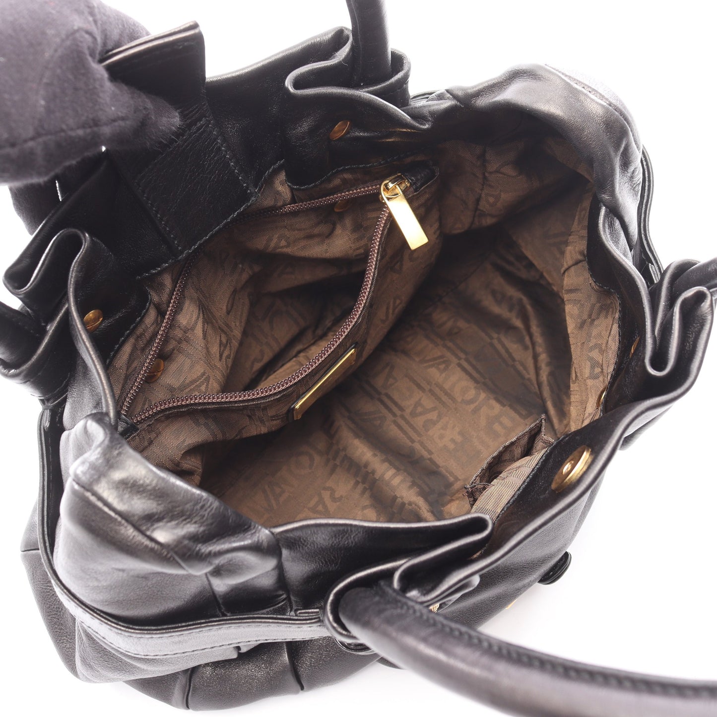 ガンチーニ ハンドバッグ レザー ブラック サルヴァトーレフェラガモ バッグ Salvatore Ferragamo