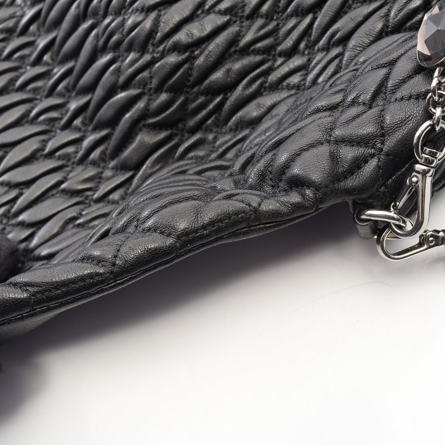 ナッパ クリスタル マテラッセ ショルダーバッグ レザー ブラック ミュウミュウ バッグ miu miu