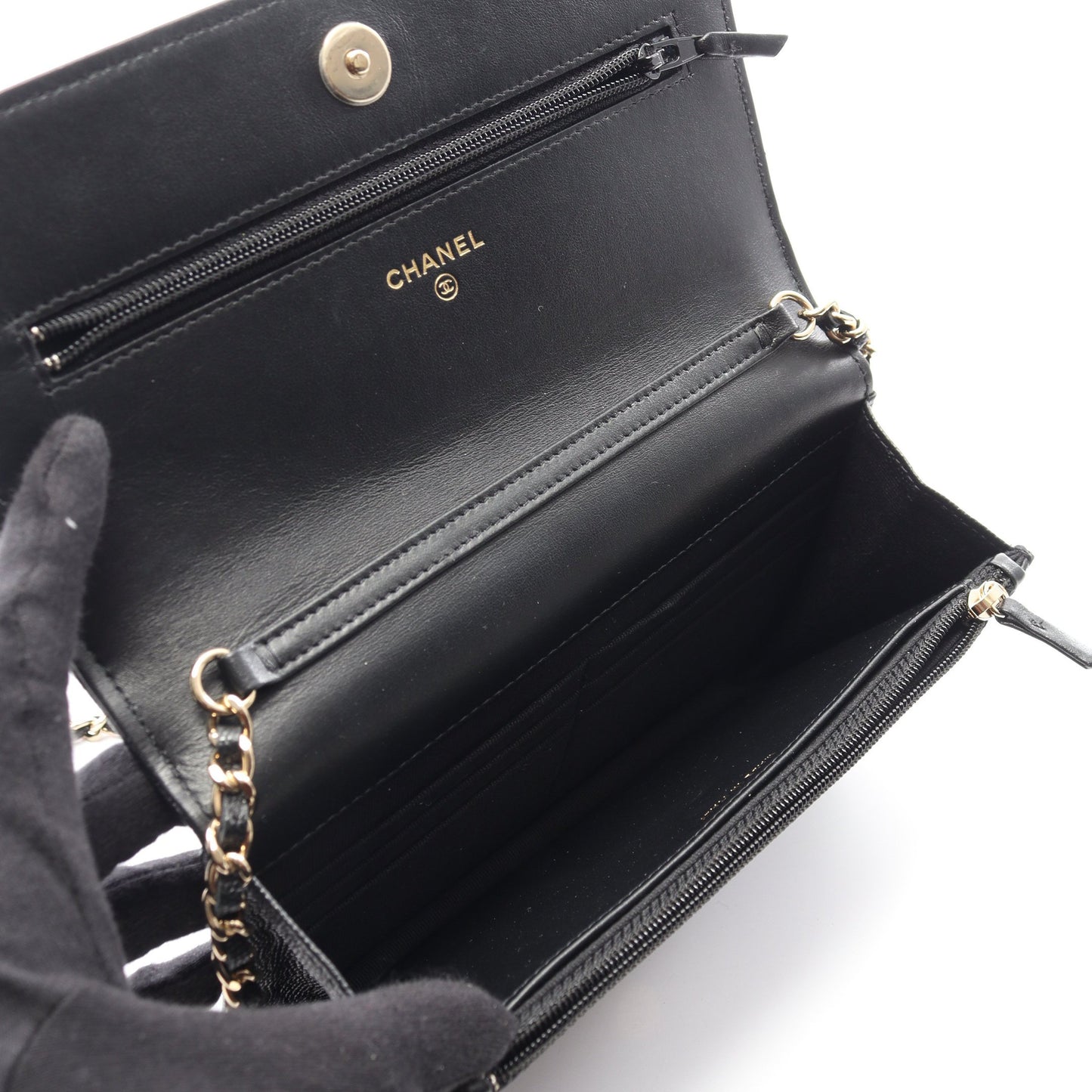 カメリア チェーンウォレット キャビアスキン ブラック ゴールド金具 シャネル バッグ CHANEL