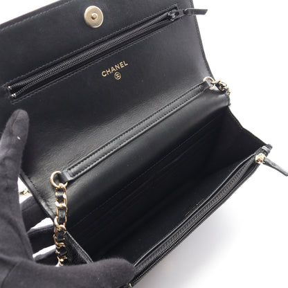カメリア チェーンウォレット キャビアスキン ブラック ゴールド金具 シャネル バッグ CHANEL