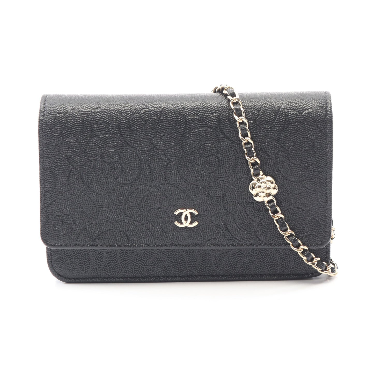 カメリア チェーンウォレット キャビアスキン ブラック ゴールド金具 シャネル バッグ CHANEL