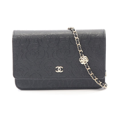 カメリア チェーンウォレット キャビアスキン ブラック ゴールド金具 シャネル バッグ CHANEL