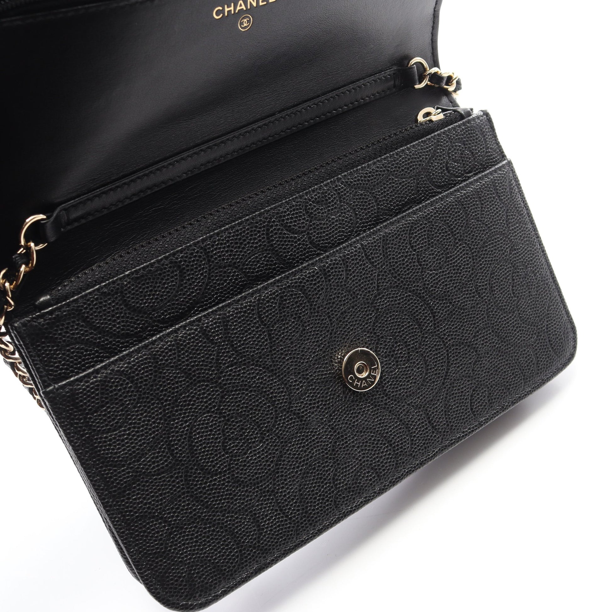 カメリア チェーンウォレット キャビアスキン ブラック ゴールド金具 シャネル バッグ CHANEL