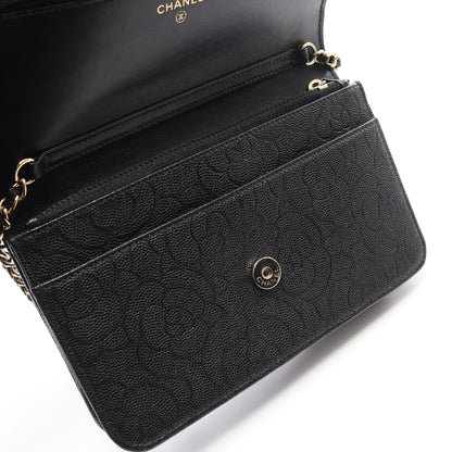 カメリア チェーンウォレット キャビアスキン ブラック ゴールド金具 シャネル バッグ CHANEL