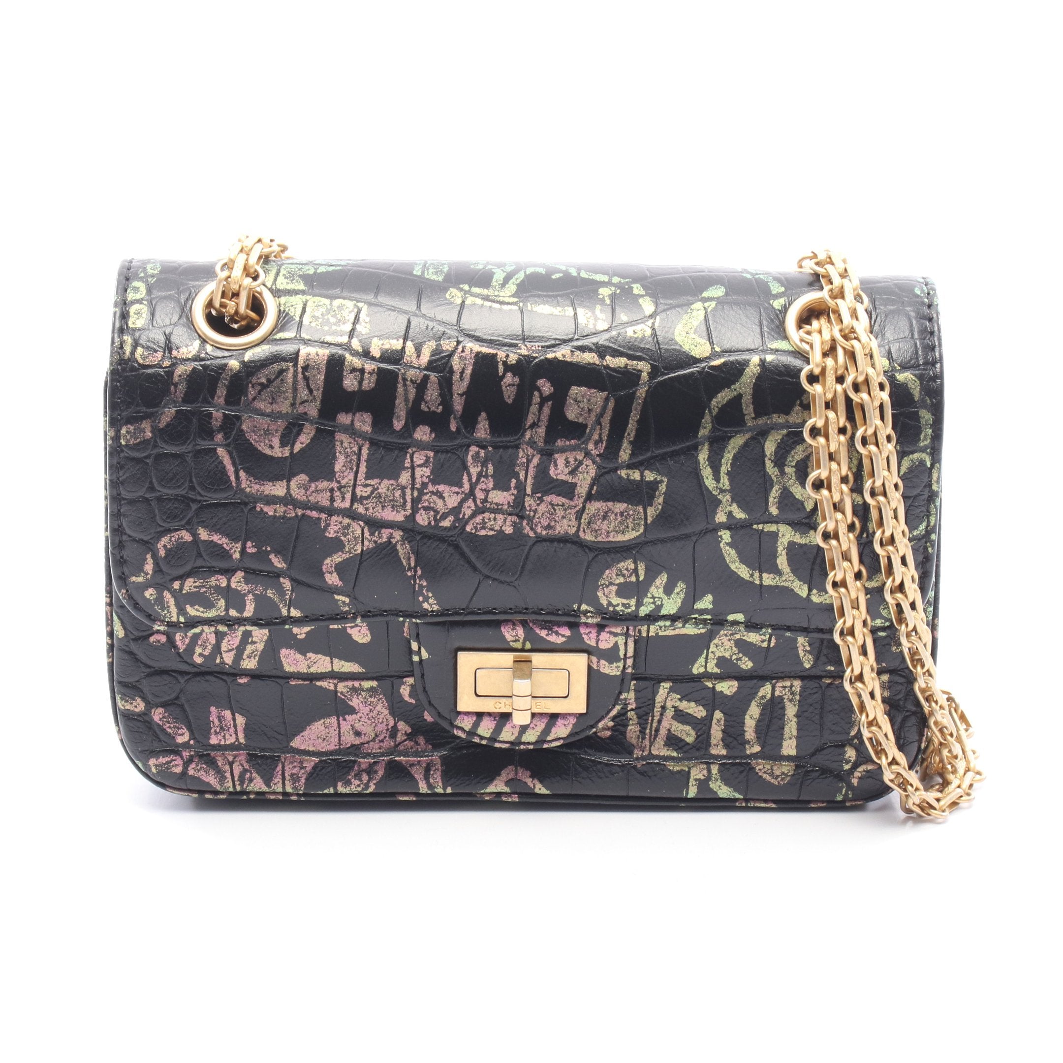 CHANEL シャネル ショルダーバッグ 2.55 マドモアゼルチェーン クロコ型押し 2.55 マドモアゼルチェーン クロコ型押し Wチェーンショルダーバッグ