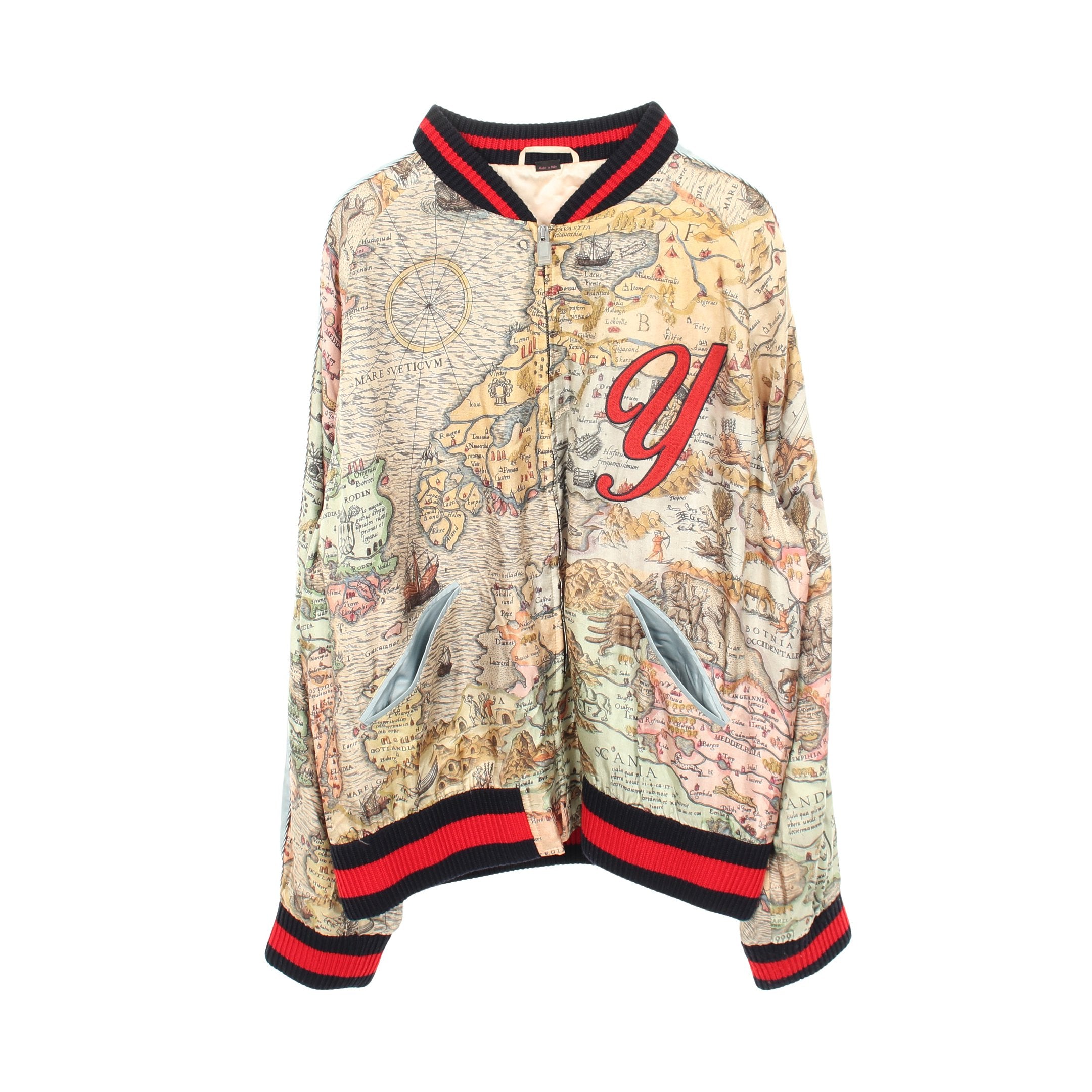 GUCCI DIY 地図柄 オーダーメイド ボンバージャケット シルク マルチ