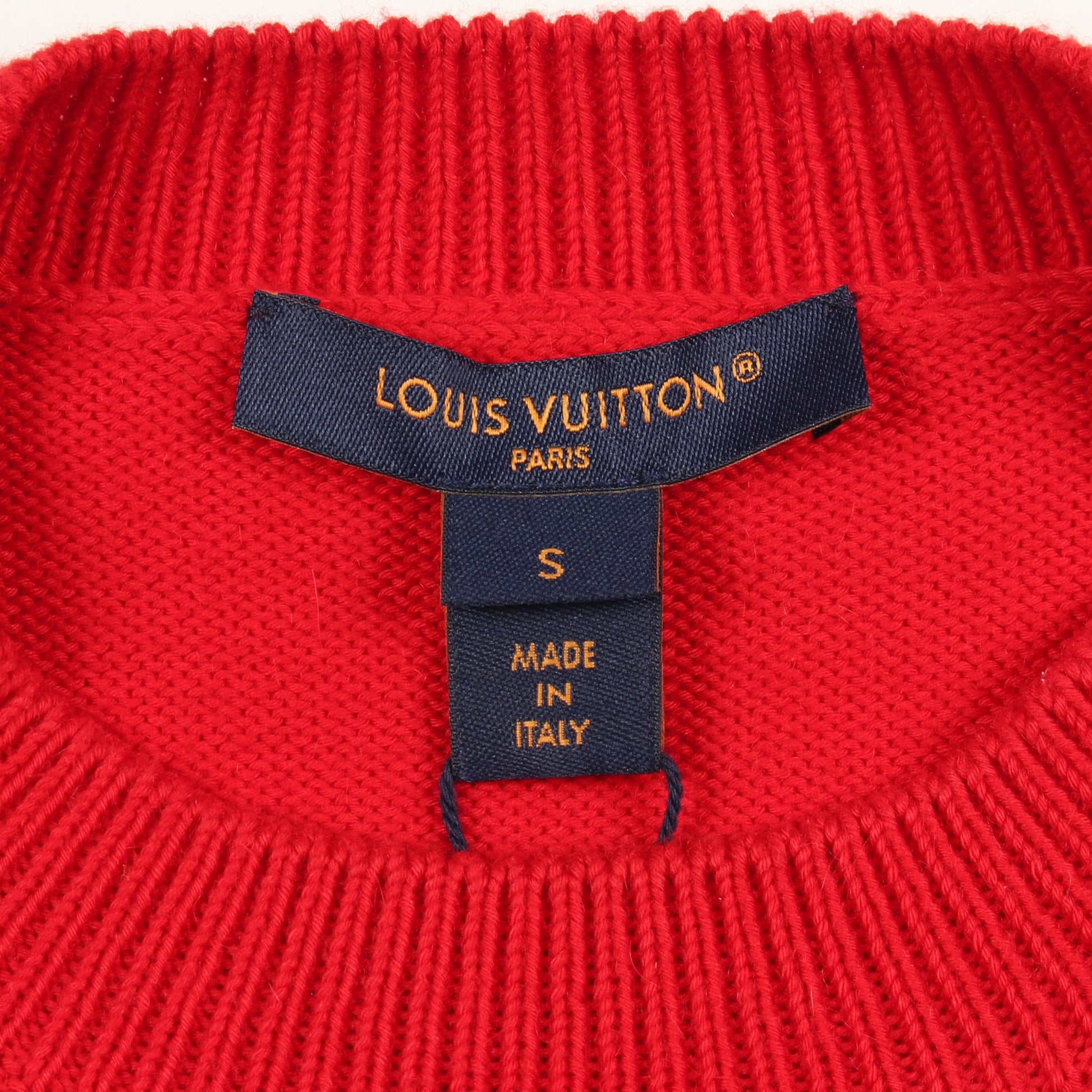 ロゴ クルーネック ニット コットン カシミヤ レッド ルイヴィトン トップス LOUIS VUITTON