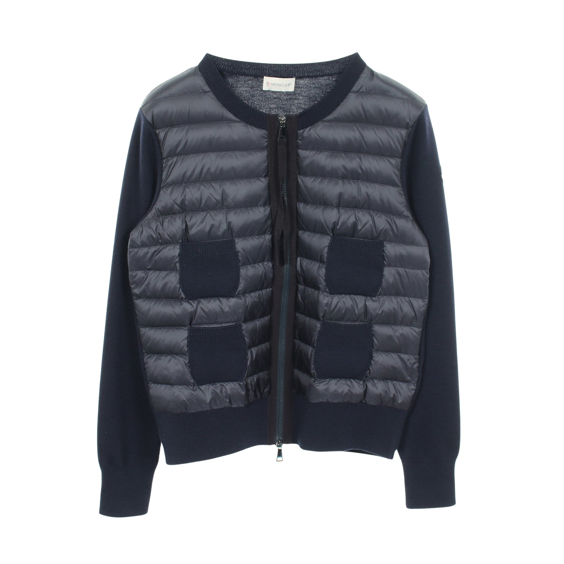 カーディガン 切替 ダウンジャケット ナイロン ウール ネイビー モンクレール アウター MONCLER