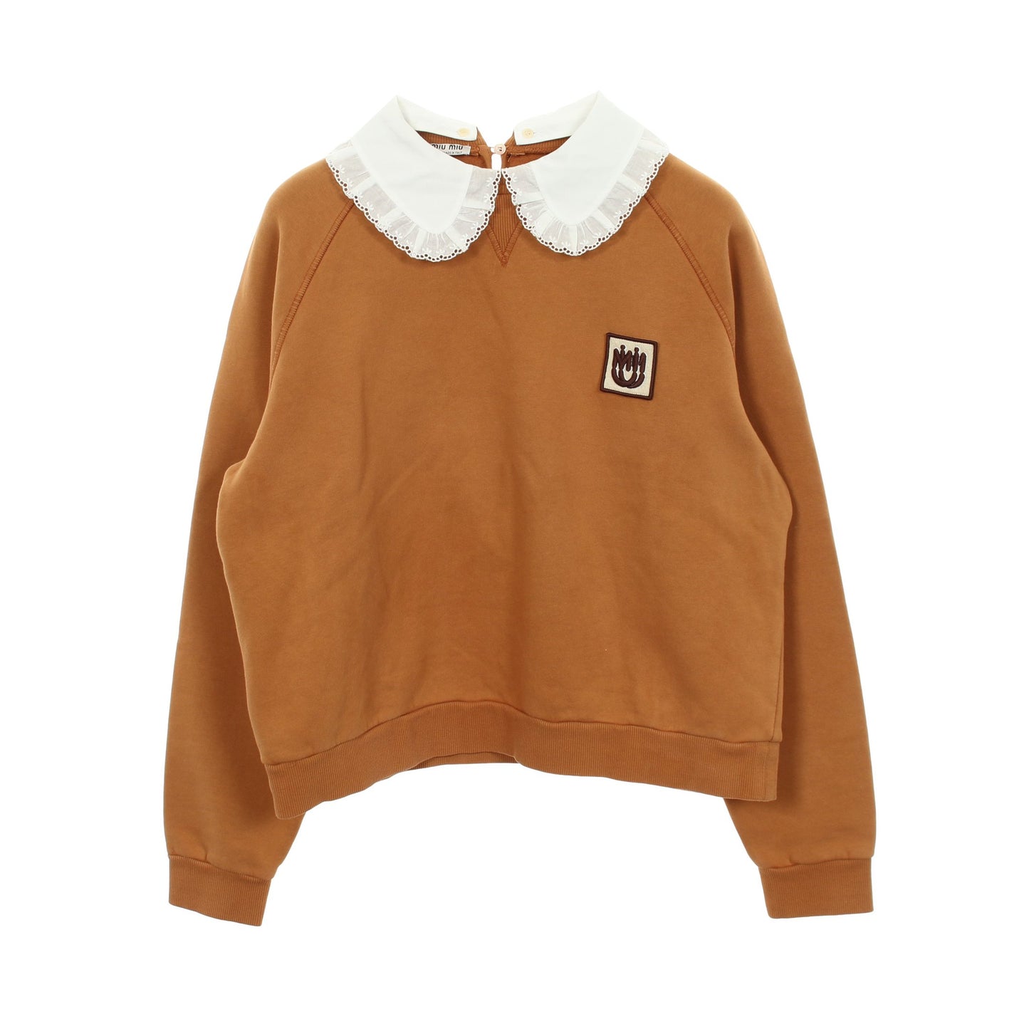 ロゴワッペン クルーネック スウェットシャツ コットン ライトブラウン ミュウミュウ トップス miu miu