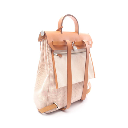 エールバッグジップアドPM エクリュ ナチュラル バックパック リュックサック トワルアッシュ ヴァッシュハンター ベージュ ライトブラウン シルバー金具 Z刻印 エルメス