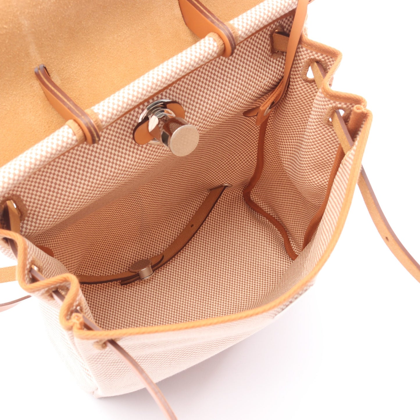 エールバッグジップアドPM エクリュ ナチュラル バックパック リュックサック トワルアッシュ ヴァッシュハンター ベージュ ライトブラウン シルバー金具 Z刻印 エルメス