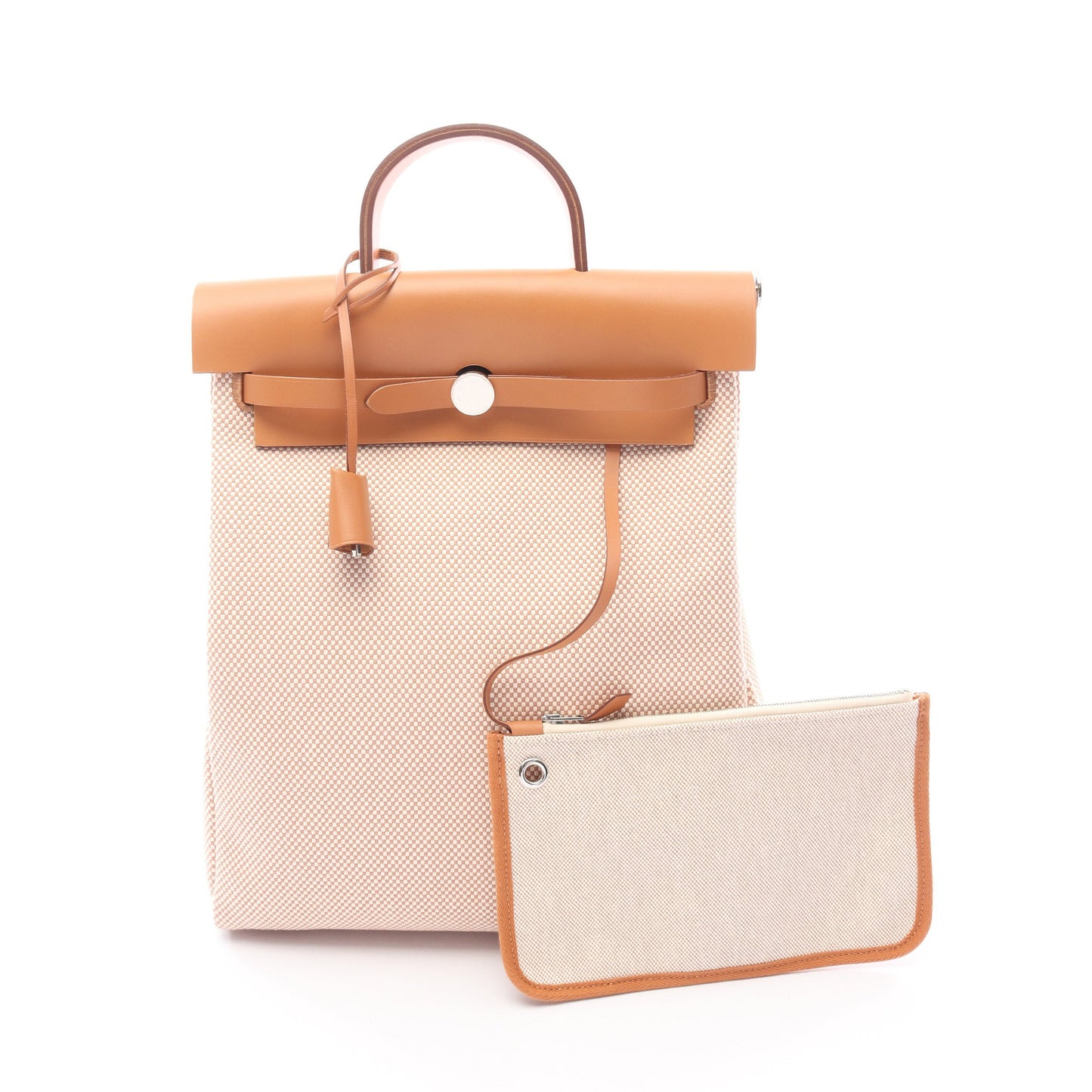 エールバッグジップアドPM エクリュ ナチュラル バックパック リュックサック トワルアッシュ ヴァッシュハンター ベージュ ライトブラウン シルバー金具 Z刻印 エルメス