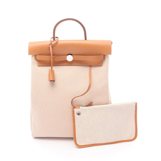 エールバッグジップアドPM エクリュ ナチュラル バックパック リュックサック トワルアッシュ ヴァッシュハンター ベージュ ライトブラウン シルバー金具 Z刻印 エルメス