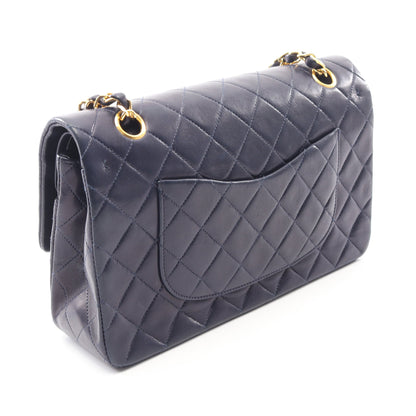 マトラッセ Wフラップ Wチェーンショルダーバッグ ラムスキン ネイビー ゴールド金具 ヴィンテージ シャネル バッグ CHANEL