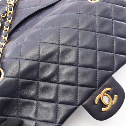 マトラッセ Wフラップ Wチェーンショルダーバッグ ラムスキン ネイビー ゴールド金具 ヴィンテージ シャネル バッグ CHANEL