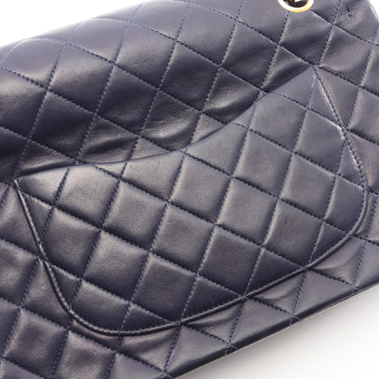 マトラッセ Wフラップ Wチェーンショルダーバッグ ラムスキン ネイビー ゴールド金具 ヴィンテージ シャネル バッグ CHANEL