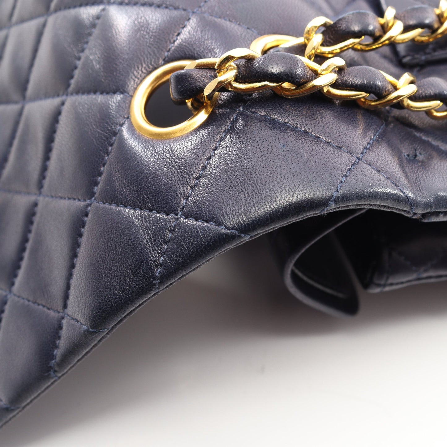 マトラッセ Wフラップ Wチェーンショルダーバッグ ラムスキン ネイビー ゴールド金具 ヴィンテージ シャネル バッグ CHANEL