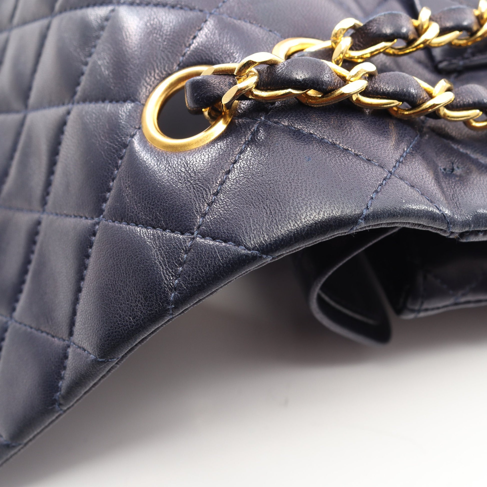 マトラッセ Wフラップ Wチェーンショルダーバッグ ラムスキン ネイビー ゴールド金具 ヴィンテージ シャネル バッグ CHANEL