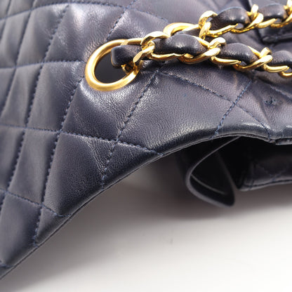 マトラッセ Wフラップ Wチェーンショルダーバッグ ラムスキン ネイビー ゴールド金具 ヴィンテージ シャネル バッグ CHANEL