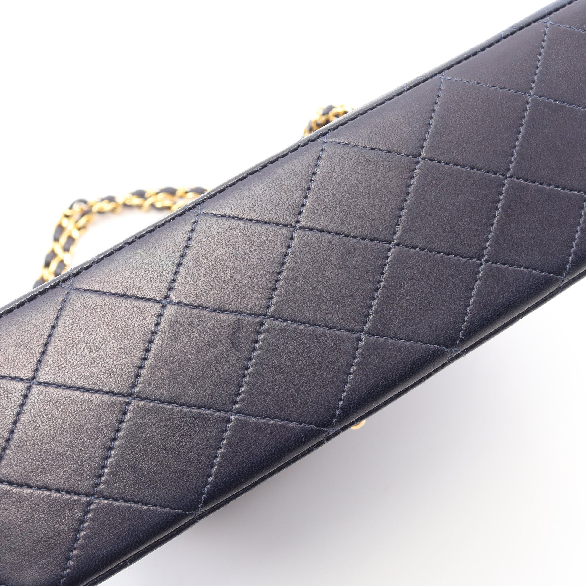 マトラッセ Wフラップ Wチェーンショルダーバッグ ラムスキン ネイビー ゴールド金具 ヴィンテージ シャネル バッグ CHANEL