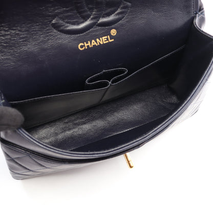 マトラッセ Wフラップ Wチェーンショルダーバッグ ラムスキン ネイビー ゴールド金具 ヴィンテージ シャネル バッグ CHANEL