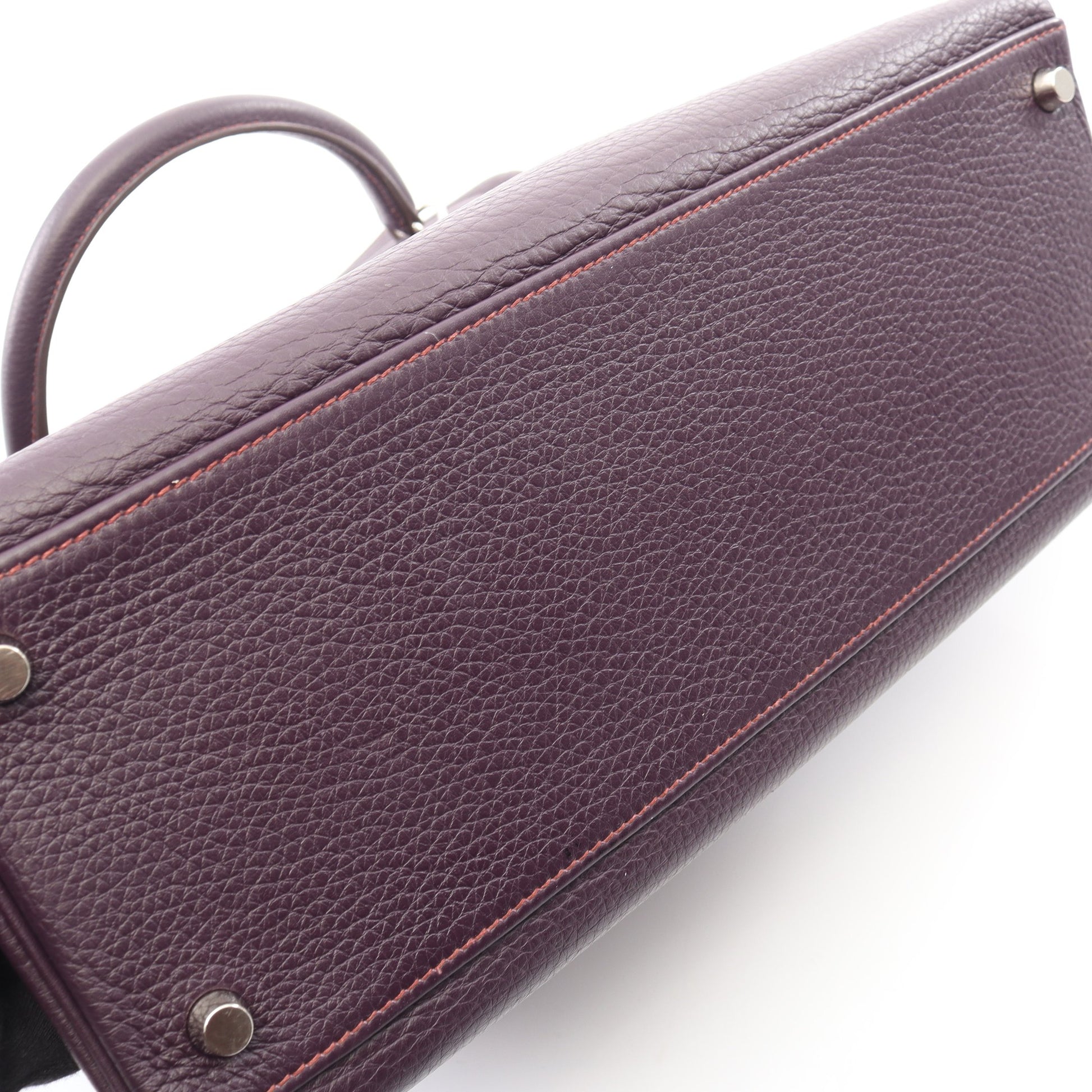 ケリー32 内縫い ハンドバッグ トリヨンクレマンス パープル シルバー金具 □E刻印 エルメス バッグ HERMES
