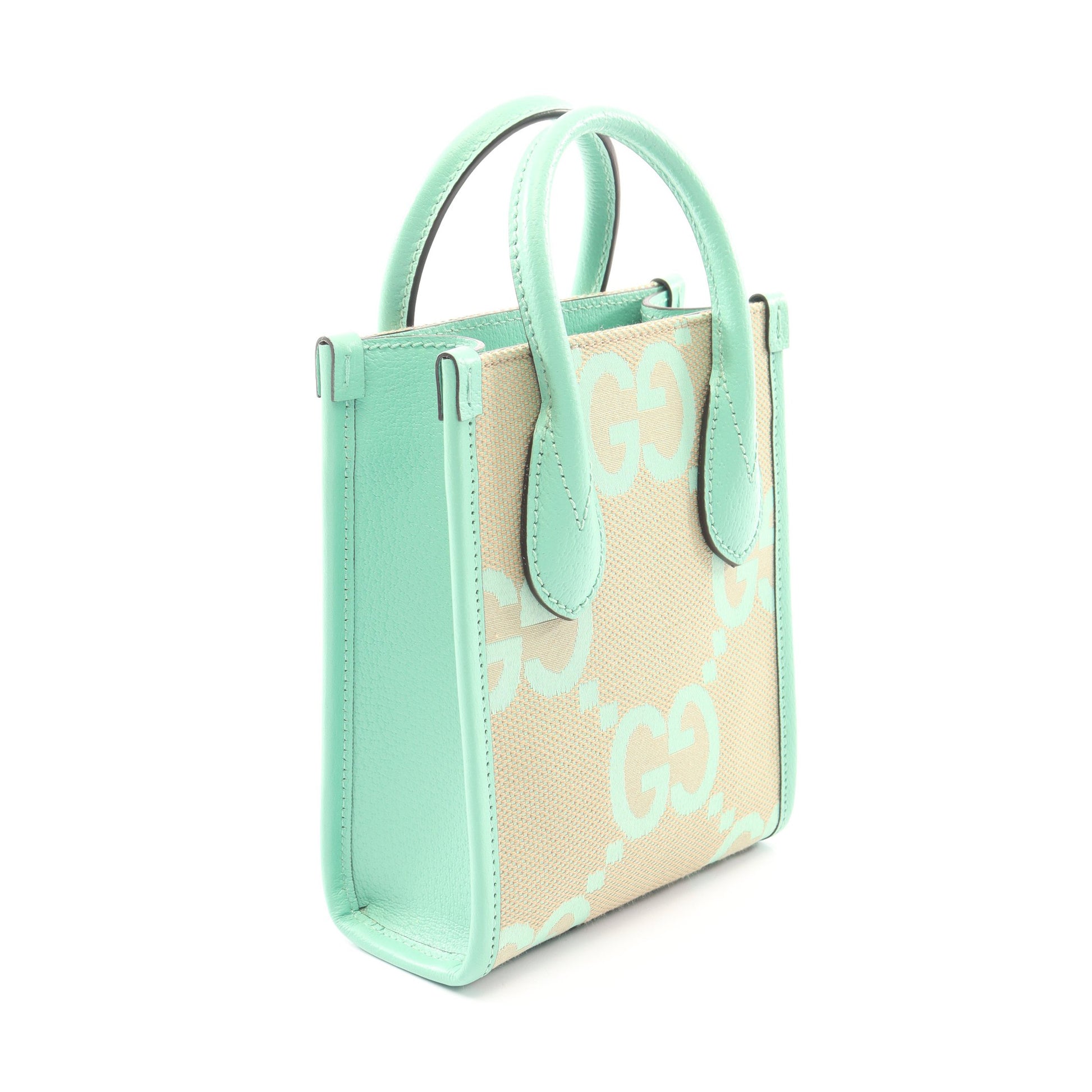 インターロッキングG ジャンボGG ミニトートバッグ 2WAY ハンドバッグ キャンバス レザー ベージュ ライトグリーン グッチ バッグ GUCCI