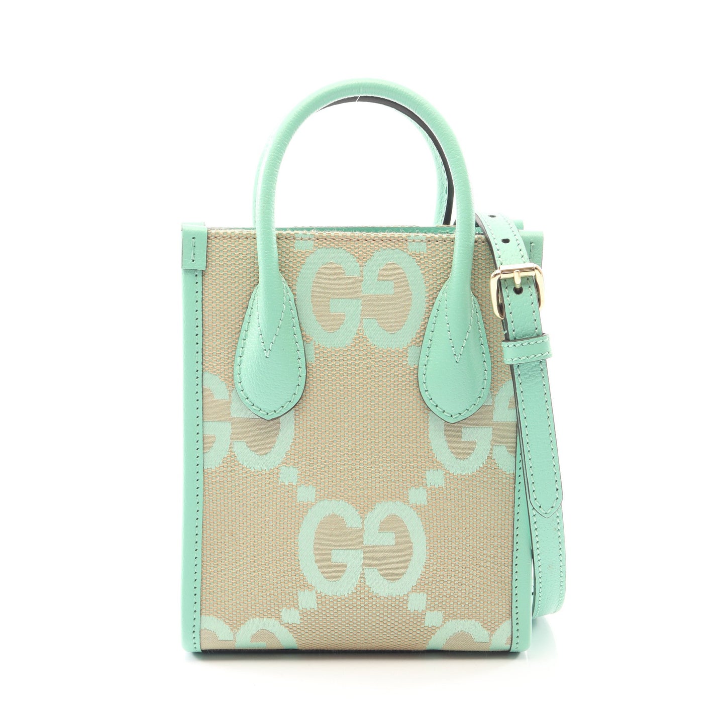 インターロッキングG ジャンボGG ミニトートバッグ 2WAY ハンドバッグ キャンバス レザー ベージュ ライトグリーン グッチ バッグ GUCCI