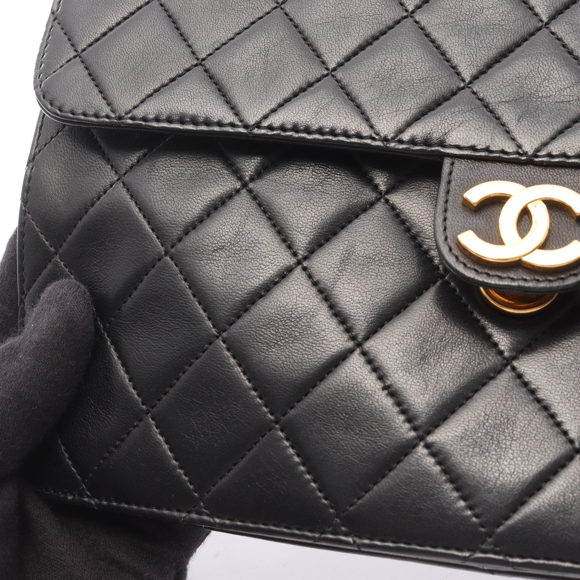 マトラッセ チェーンショルダーバッグ ラムスキン ブラック ゴールド金具 シャネル バッグ CHANEL