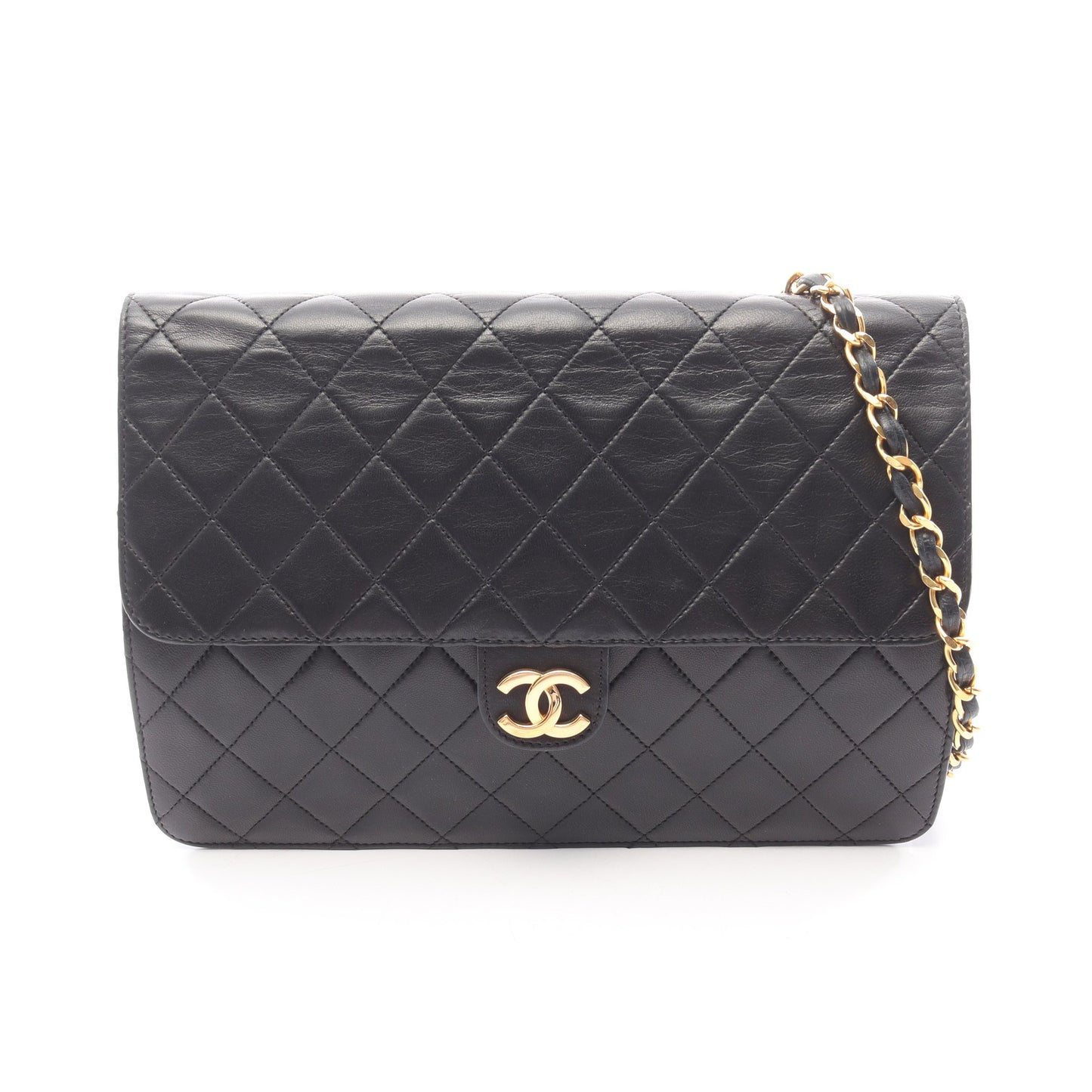 マトラッセ チェーンショルダーバッグ ラムスキン ブラック ゴールド金具 シャネル バッグ CHANEL