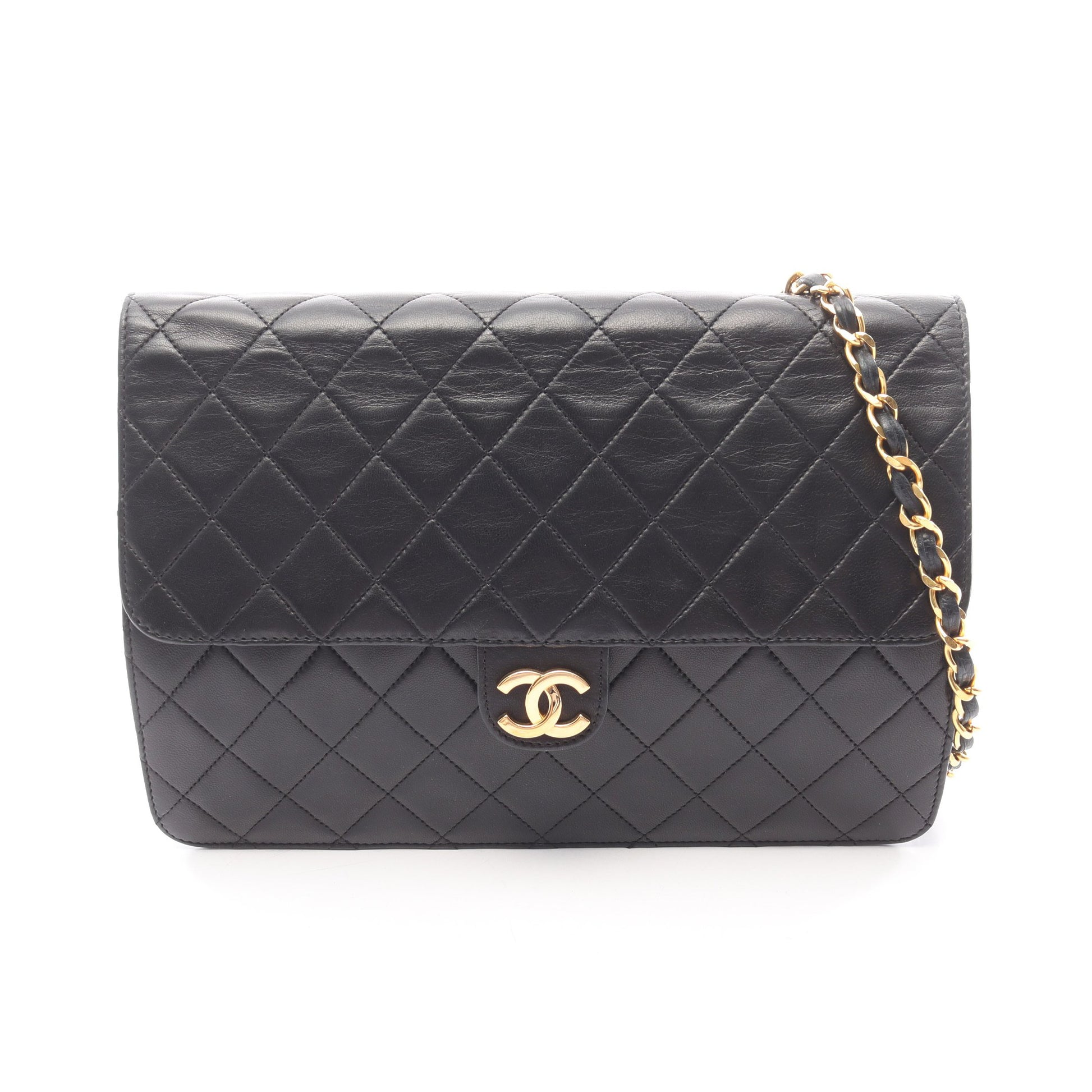 マトラッセ チェーンショルダーバッグ ラムスキン ブラック ゴールド金具 シャネル バッグ CHANEL