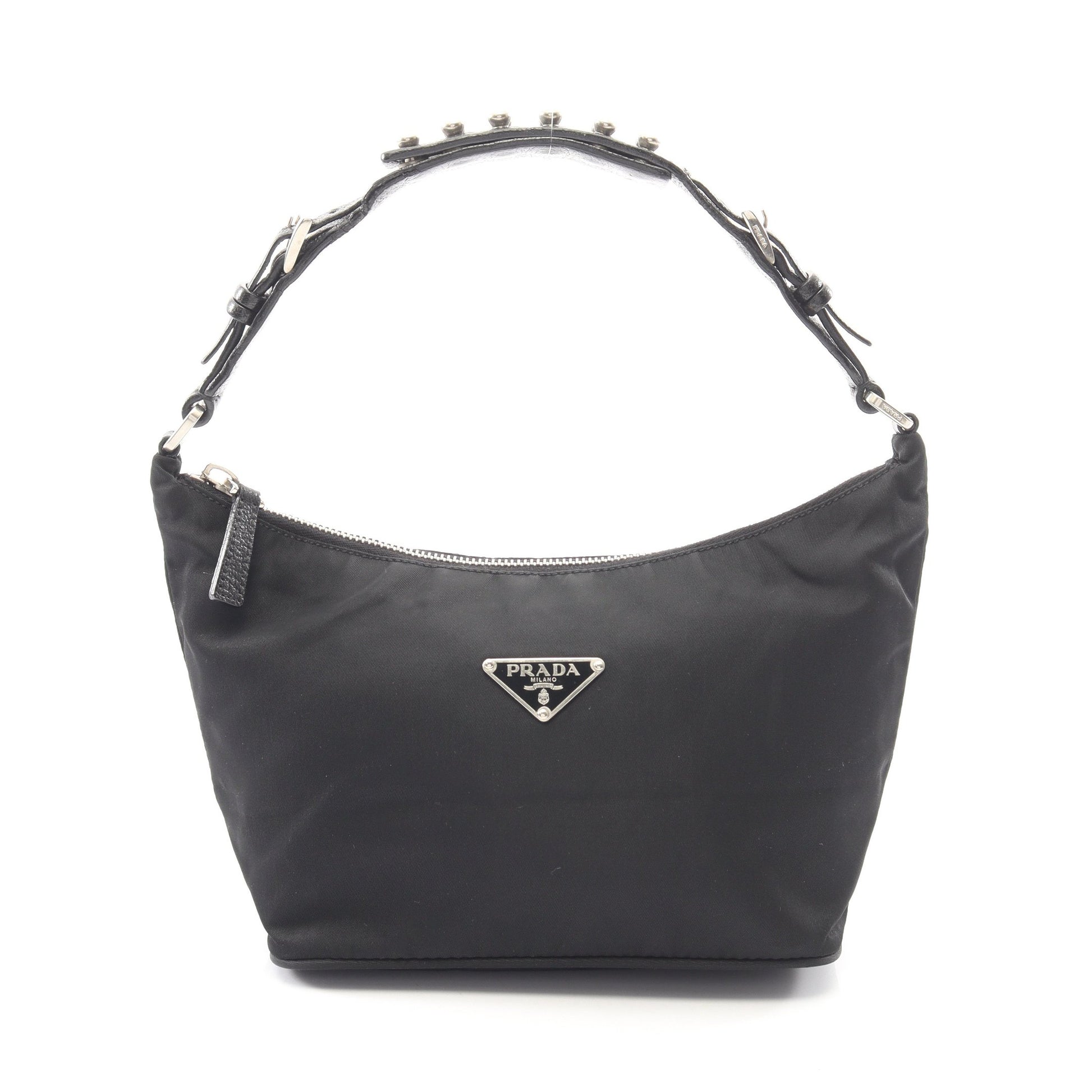トライアングルロゴ アクセサリーポーチ ハンドバッグ ナイロン レザー ブラック プラダ バッグ PRADA