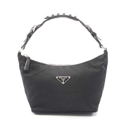 トライアングルロゴ アクセサリーポーチ ハンドバッグ ナイロン レザー ブラック プラダ バッグ PRADA