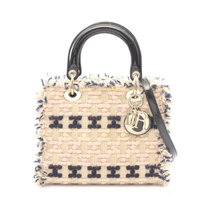 LADY DIOR レディディオール 2WAY ハンドバッグ ツイード エナメルレザー ベージュ ブラック マルチカラー クリスチャンディオール バッグ Christian Dior