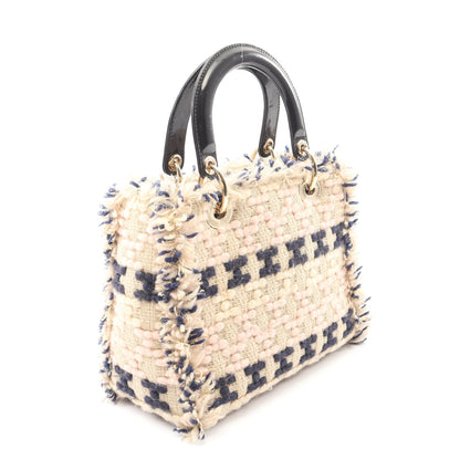 LADY DIOR レディディオール 2WAY ハンドバッグ ツイード エナメルレザー ベージュ ブラック マルチカラー クリスチャンディオール バッグ Christian Dior